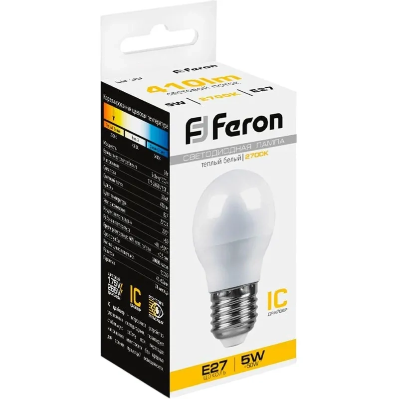 Лампа светодиодная Feron LB-38 Шарик E27 5W 175-265V 2700K(25404)