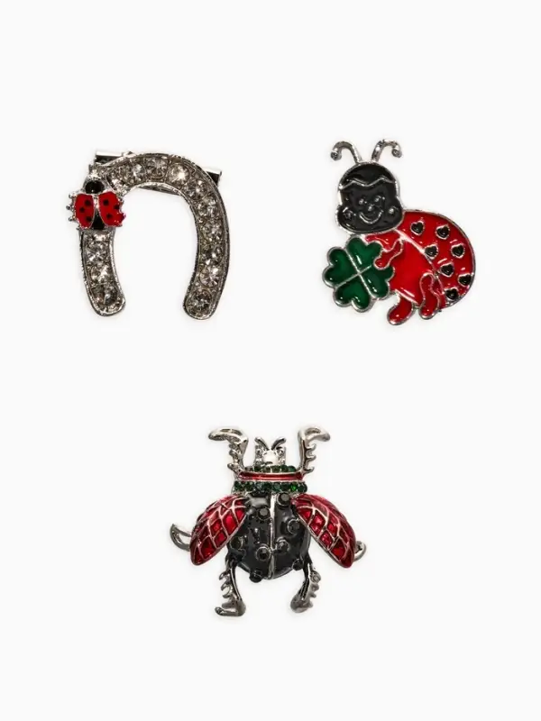 Броши "Счастливый случай" (набор 3шт), цветной в серебре