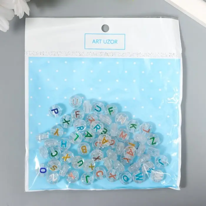 Бусины для творчества пластик  Бусины для творчества пластик "Английские цветные буквы" прозрачные набор 20 гр 0,6х1х1 см