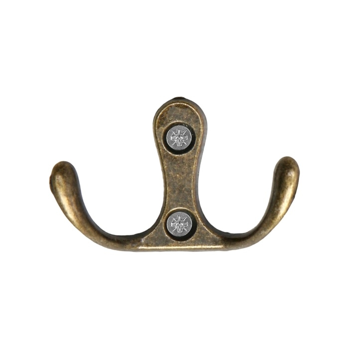 Крючок мебельный ТУНДРА TKD005, двухрожковый, бронза, 5 шт
