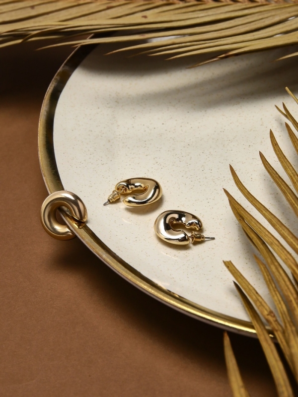 Набор серьги и каффы 3 шт «Бублик» капли, цвет золото