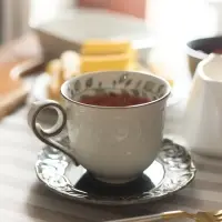Чайная пара WY Floral Laceware, 2 предмета: чашка 300 мл, блюдце d=15 см, фарфор, белая, серая