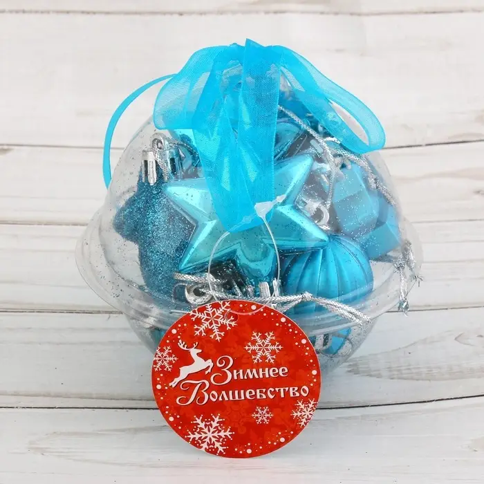 Ёлочные игрушки &laquo;Талла&raquo;, шары новогодние, набор 12 шт. (4 шара, 2 сосульки, 6 звёзд), голубой