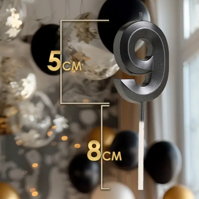 Свеча в торт на шпажке &laquo;&lrm;Грань&raquo;, цифра 9, черная, 5 см