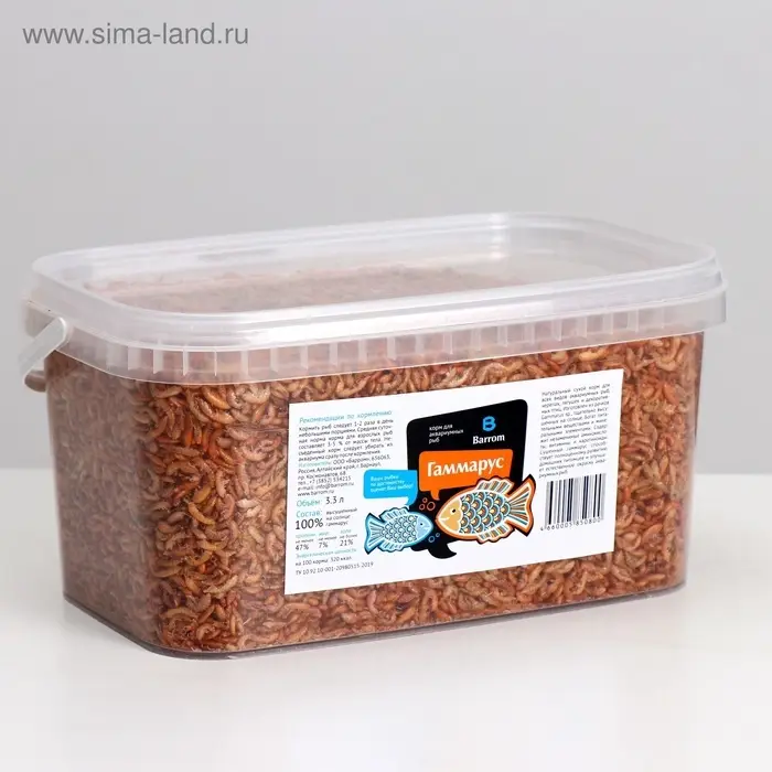Корм для рыб и черепах Barrom Гаммарус, тушка, ведро 3.3 л