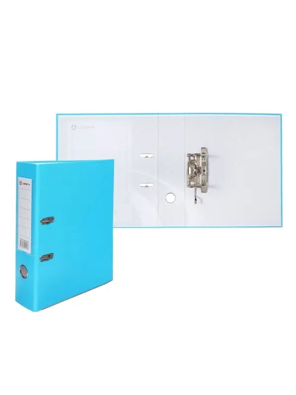 Папка-регистратор А4, 75 мм, ПВХ, тиснение &laquo;лен&raquo;, металлическая окантовка, карман на корешок, собранная, голубая, в оттенке МИКС