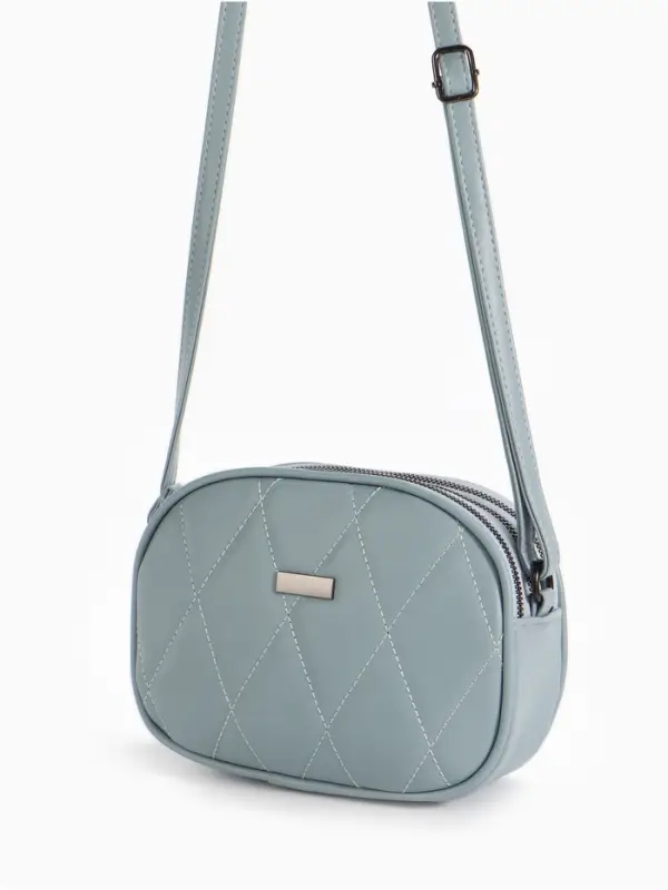 Сумка женская кросс-боди на молнии, 19&times;7&times;15 см, со стёжкой, серо-синяя