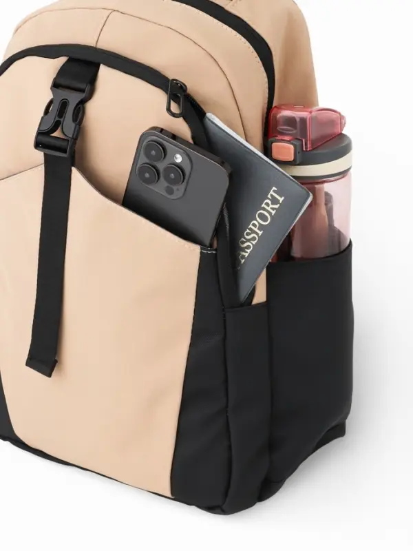 Рюкзак, 27*13*38,5 см, 2 отд 3н/карм, Комби, Водонепрон. дно, бежевый/черн