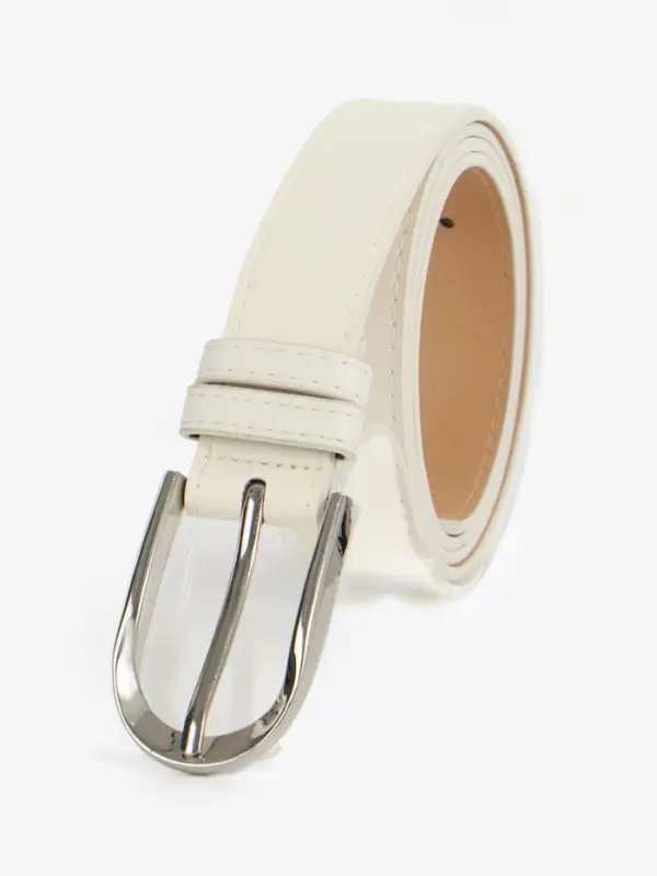 Ремень женский, 110&times;2.8 см, овальная пряжка металл, серебристая, белый