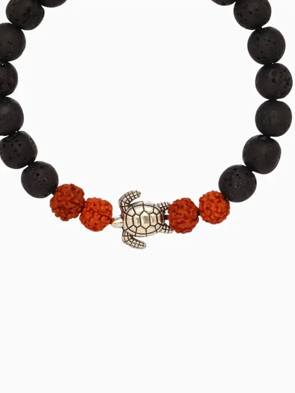 Браслет Браслет "Черепашка" лава, рудракша, длина 18 см, цв. чёрный, коричневый