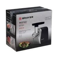 Мясорубка BRAYER 1609BR, электрическая, 2000 Вт, реверс, 3 диска, 3 насадки, 2 кг/мин