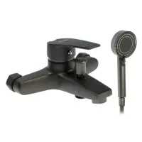 Смеситель для ванны ZEIN Z3842, однорычажный, душевой набор, лейка 5 режимов, графит