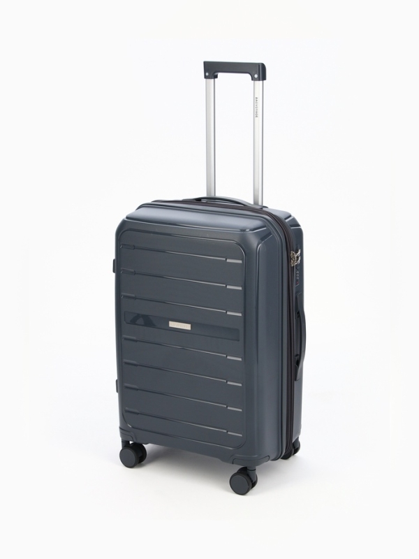 Чемодан 24 Чемодан 24", PP, 43*26*66, отд на молнии, код замок, 4 колеса, серый