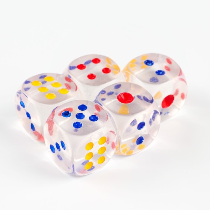 Кости игральные 2.5 х 2.5 см, прозрачные, набор 5 шт Кости игральные 2.5 х 2.5 см, прозрачные, набор 5 шт