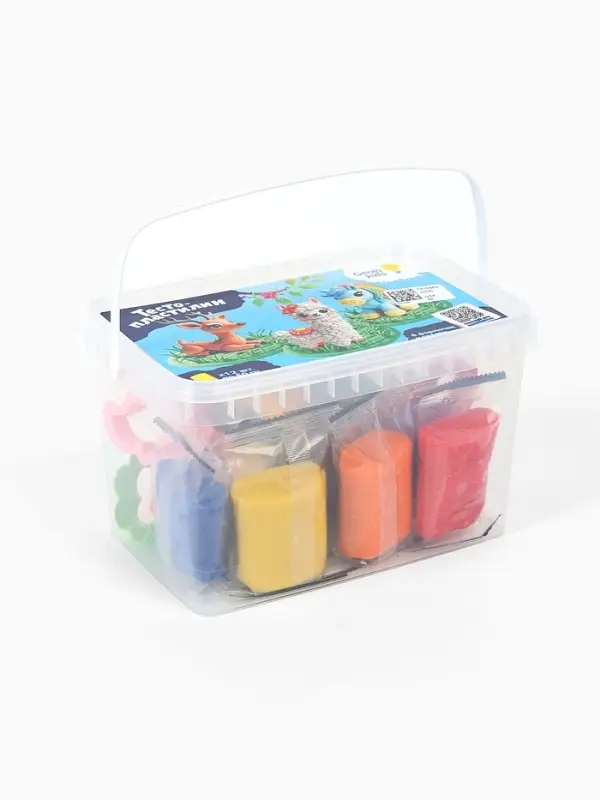 Тесто-пластилин, 12 цветов, 6 формочек + скалка: 16 см