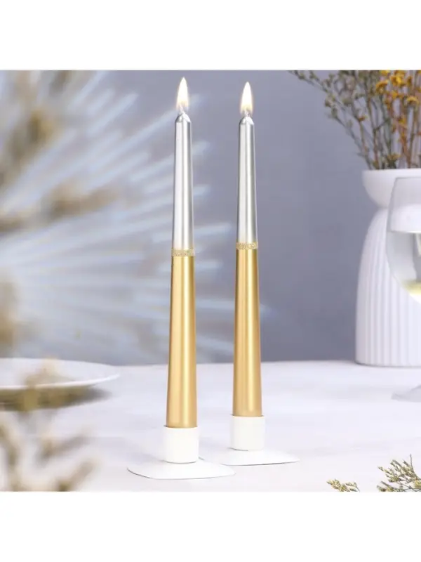 Набор свечей античных, 2.3&times;24.5 см, 5 ч, 55 г, 2 шт., серебристо-золотой