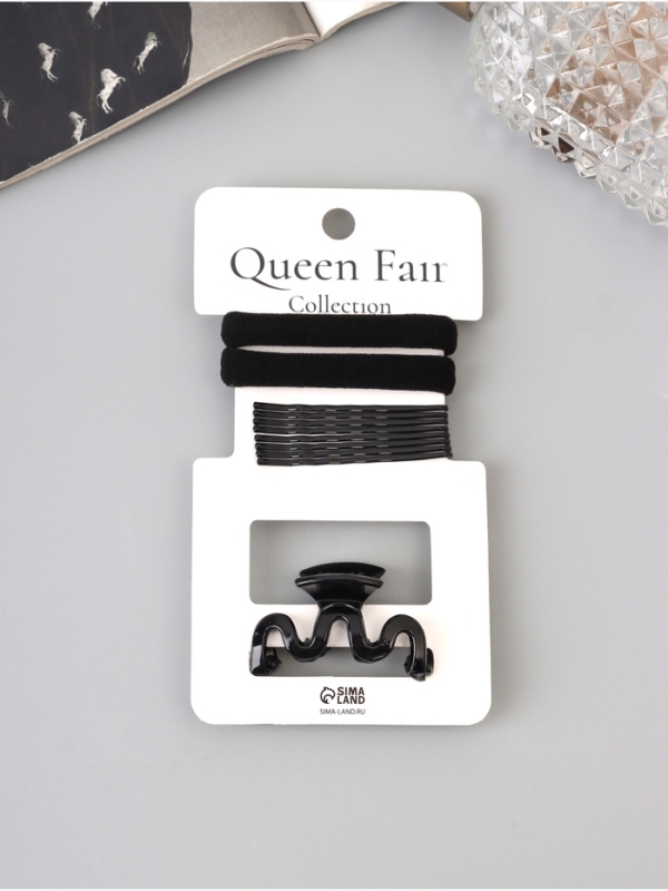 Набор для волос «Вивьен», 2 резинки 5.5 см, 8 невидимок 5.5 см, краб 4.5 см, волна, чёрный Набор для волос «Вивьен», 2 резинки 5.5 см, 8 невидимок 5.5 см, краб 4.5 см, волна, чёрный