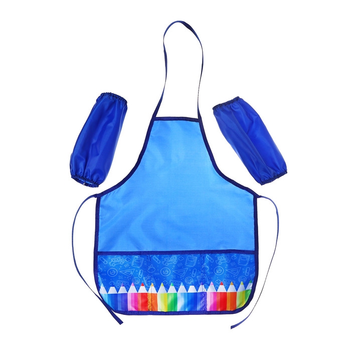 Фартук для труда + нарукавники, 550 х 440/250 х 160 мм, размер M (рост 122-158), Calligrata Фартук для труда + нарукавники, 550 х 440/250 х 160 мм, размер M (рост 122-158), Calligrata "Карандаши", синий