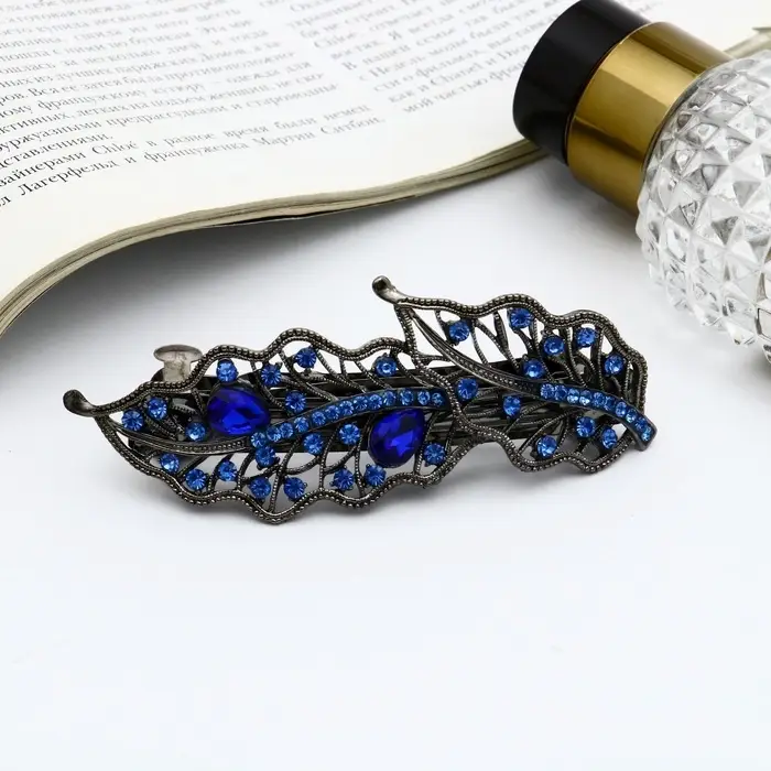 Заколка - автомат для волос QF &laquo;Мэриан&raquo;, листики, 9 см, синяя