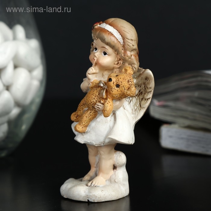 Сувенир полистоун Сувенир полистоун "Ангелочек-девочка с пухлыми щечками с мишкой" 9х3,5х3,5 см