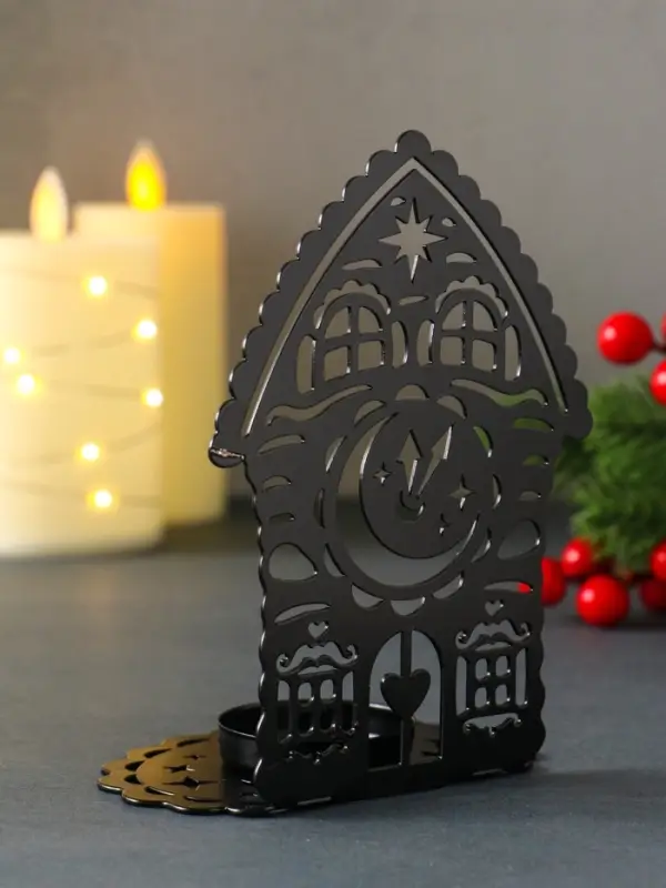 Подсвечник новогодний  Подсвечник новогодний "Домик с часами" чёрный 6,7х10х13,5 см