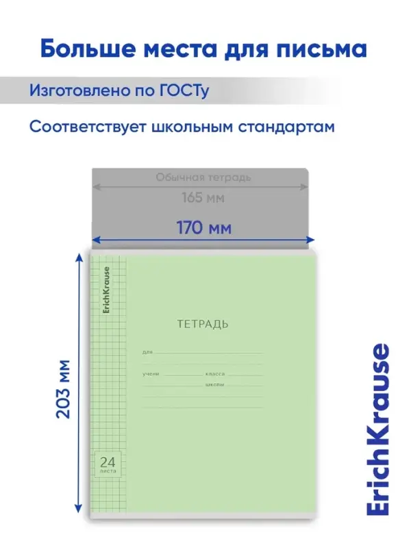 Тетрадь 24 листа в клетку, ErichKrause &laquo;Классика&raquo;, обложка мелованный картон, зелёная