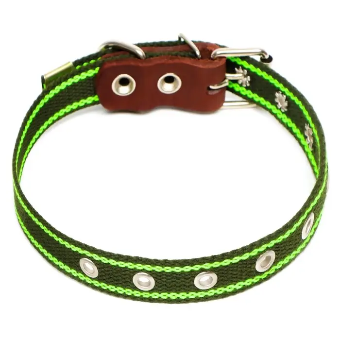 Ошейник брезентовый однослойный, безразмерный, 57&times;2.5 см, ОШ 25-45 см, хаки, зелёный