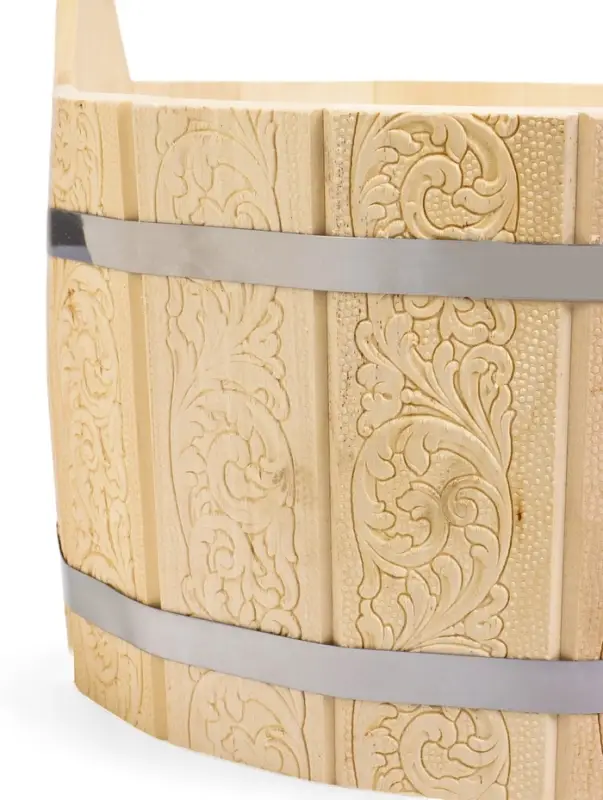 Шайка для бани и сауны &laquo;Русский узор&raquo;, 8 л, деревянная, пластиковая вставка, &laquo;Добропаровъ&raquo;