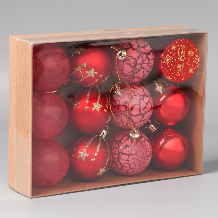 Набор шаров пластик d-5 см, 12 шт Набор шаров пластик d-5 см, 12 шт "Морозная ночь" красный