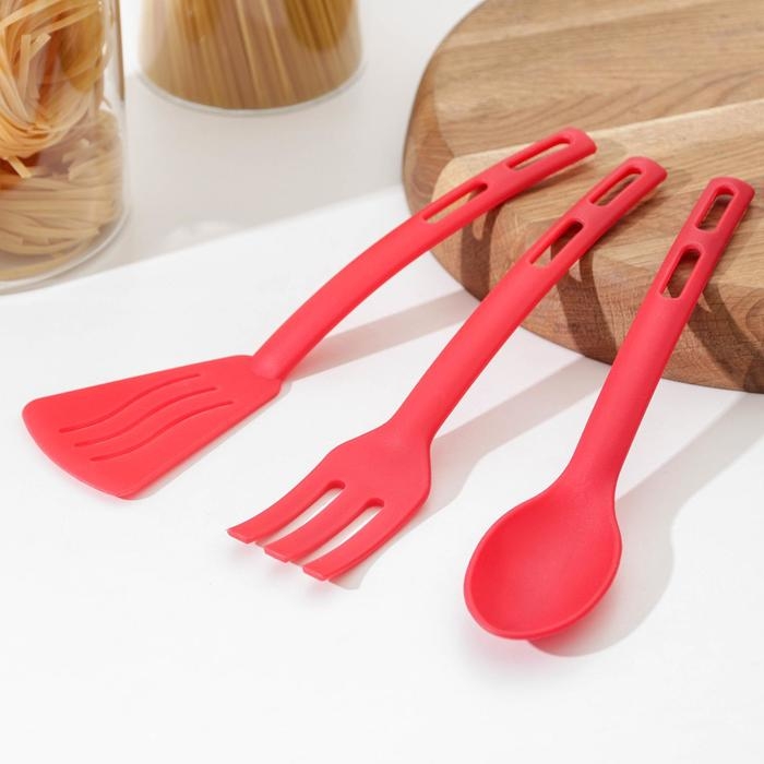 Набор кухонных принадлежностей Доляна «Глори», 3 шт, цвет красный Набор кухонных принадлежностей Доляна «Глори», 3 шт, цвет красный