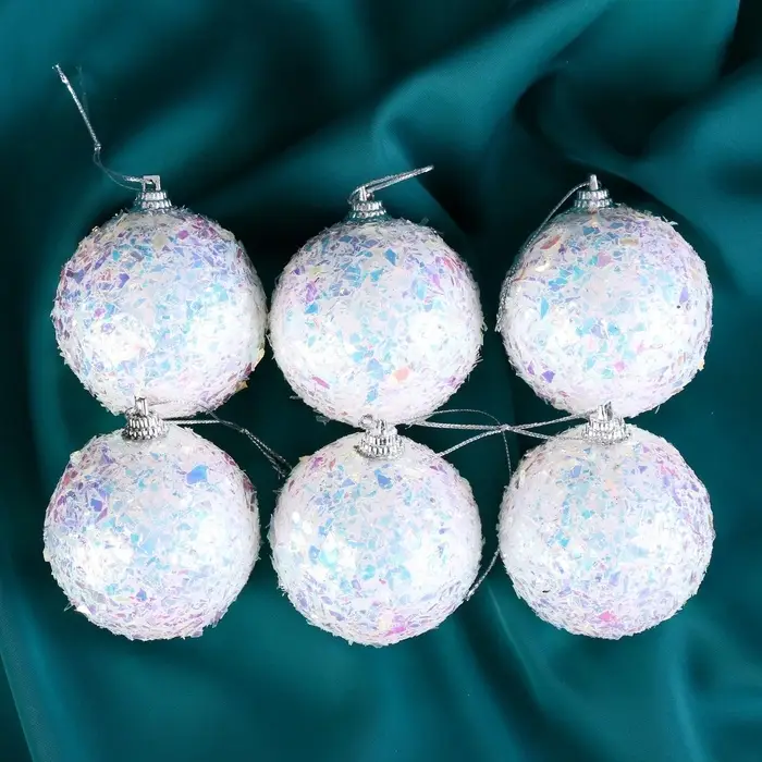 Ёлочные игрушки &laquo;Сияние&raquo;, шары новогодние, d=6 см, набор 6 шт., белый