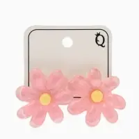 Серьги пластик "Цветочек летний" с блёсткой, цвет розовый