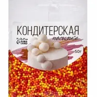 Посыпка кондитерская с мягким центром &laquo;Бисер&raquo;: оранжевый, желтый, красный, 50 г