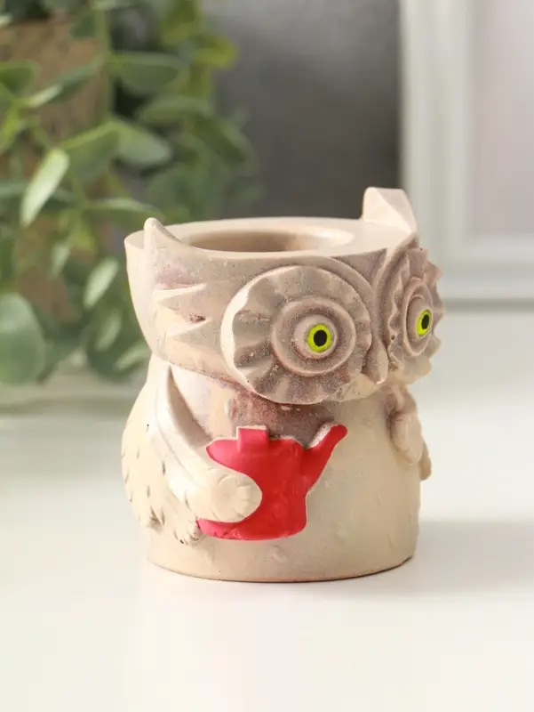 Карандашница "Сова с лейкой", 8х8 см, гипс, слоновая кость