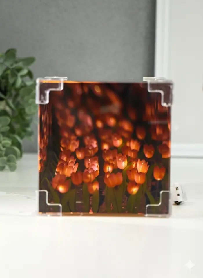 Ночник-зеркало 3D акрил "Бесконечные тюльпаны" 20 цветков в подарочном пакете 12х12х12 см Ночник-зеркало 3D акрил "Бесконечные тюльпаны" 20 цветков в подарочном пакете 12х12х12 см