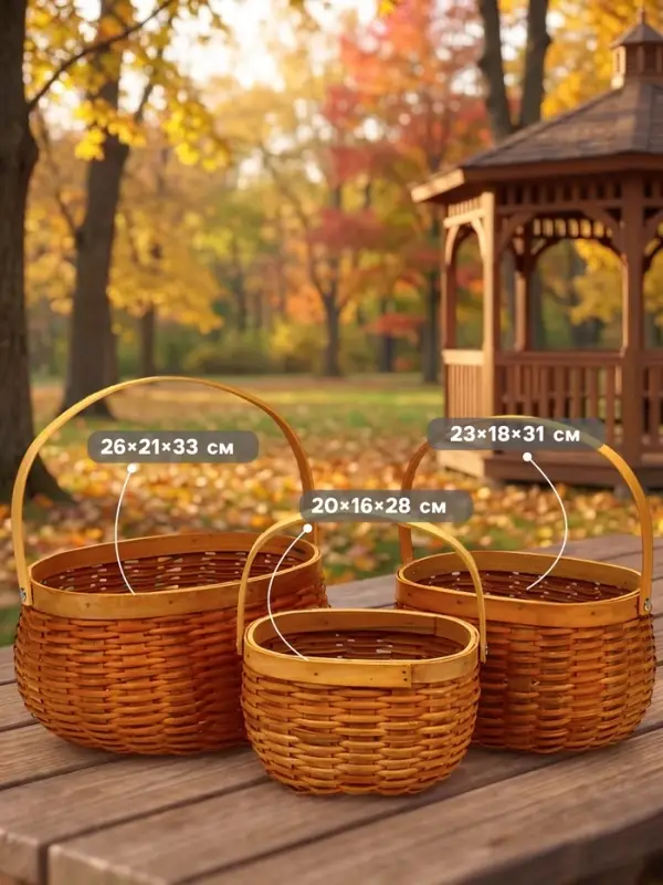 Корзина плетёная для хранения Wif, с ручкой, лоза, коричневая, набор 3 шт.