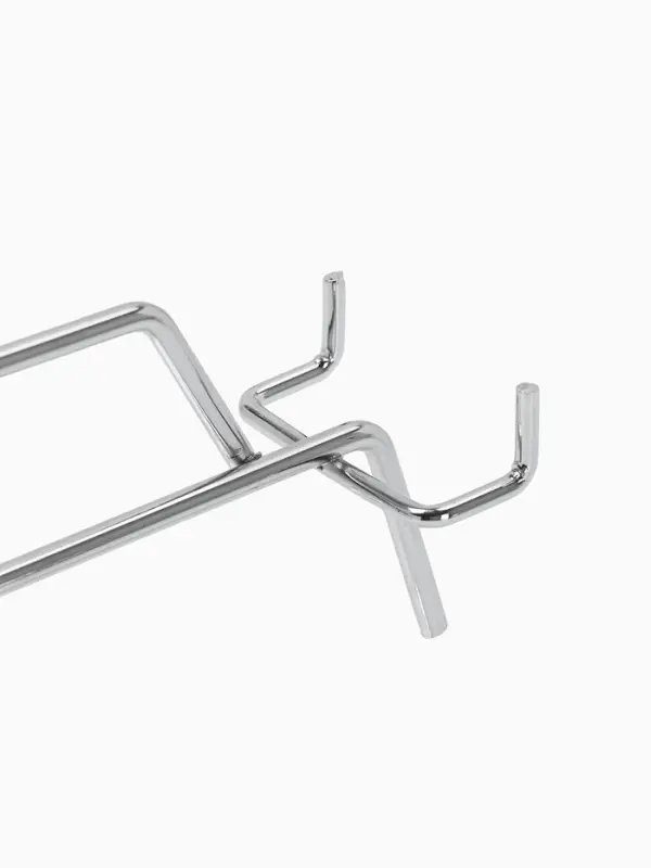 Крючок одинарный с ценникодержателем для перфорированной панели, d=5 мм, L=15 см, шаг 50 мм, цвет хром