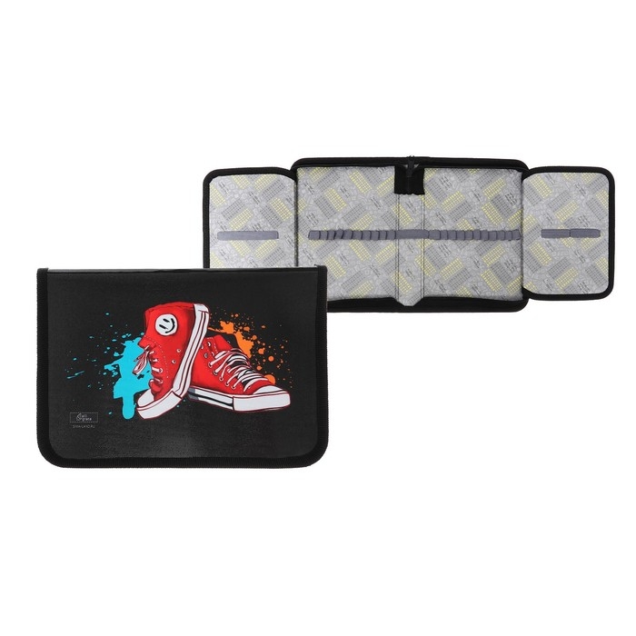 Пенал 1 секция, 140 х 205 х 38 мм, 2 откидные планки, Calligrata 30П32_2В Пенал 1 секция, 140 х 205 х 38 мм, 2 откидные планки, Calligrata 30П32_2В "Кеды", ламинированный картон