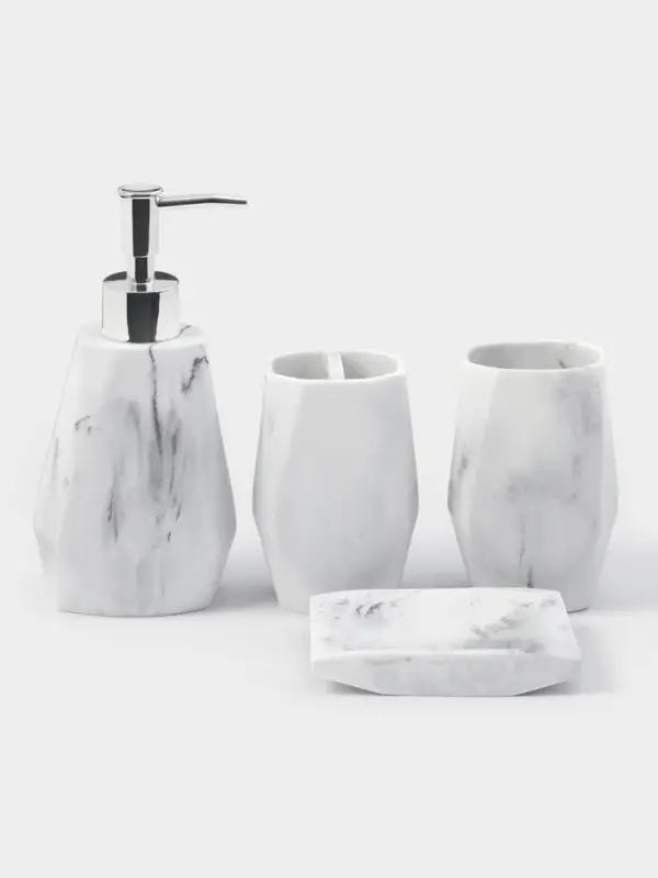 Аксессуары для ванной &laquo;Мрамор&raquo;, 4 предмета, дозатор 190 мл, мыльница, 2 стакана 290 мл, белые