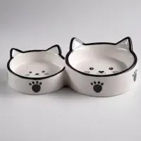 Миска двойная &laquo;Кошачье семейство&raquo;, 40/60 мл, 19&times;10.5&times;3.5 см, керамика, белая, чёрная