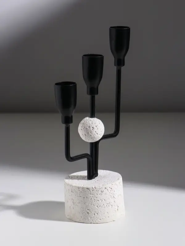 Подсвечник металл, бетон  Подсвечник металл, бетон "Трезубец" d=2 см чёрный 12х6,8х26,23 см