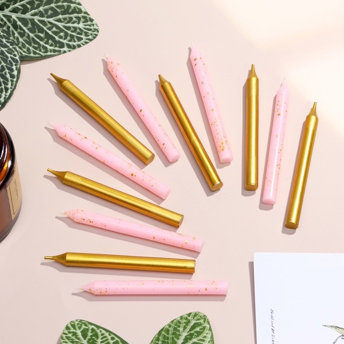 Набор свечей для торта  Набор свечей для торта "Спарк", 12 шт, 8 см, розовый и золотой металлик