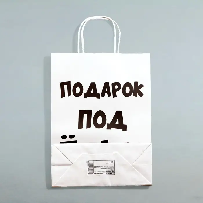 Пакет бумажный подарочный новогодний крафт с приколами, «Подарок под ёлку», белый, 24×14×28 см