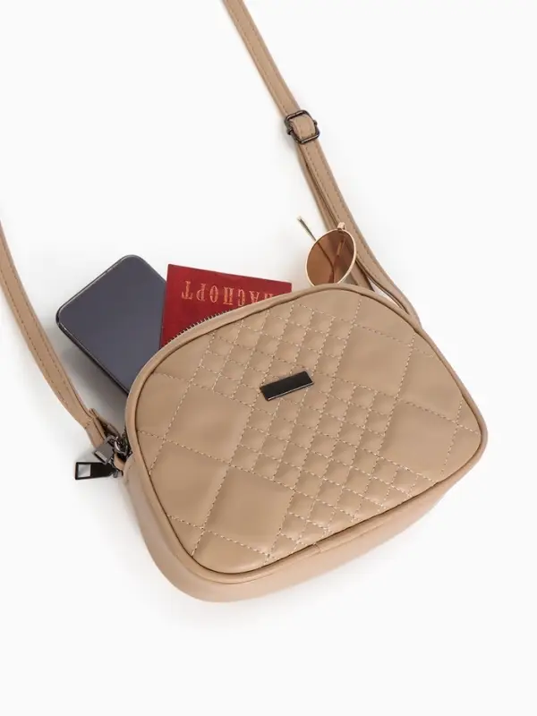 Сумка женская кросс-боди на молнии, 19&times;7&times;15 см, в клетку, бежевая