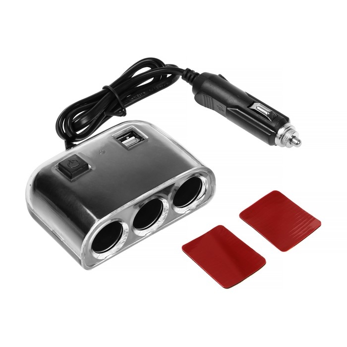 Разветвитель прикуривателя TORSO, 12-24 В, USB 2А, провод 50 см, подсветка Разветвитель прикуривателя TORSO, 12-24 В, USB 2А, провод 50 см, подсветка
