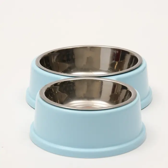 Миска металлическая двойная на пластиковом основании, 28 х 17,3 х 5 см, голубая Миска металлическая двойная на пластиковом основании, 28 х 17,3 х 5 см, голубая