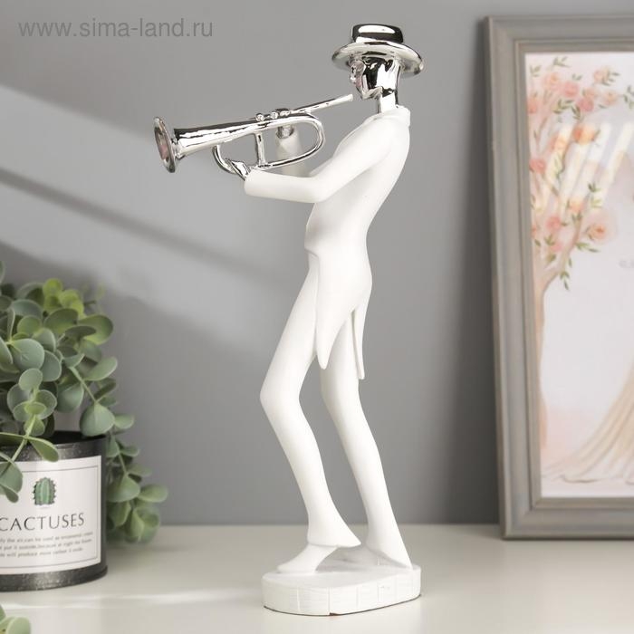 Сувенир полистоун  Сувенир полистоун "Музыкант с саксофоном" белый с серебром 29,5х10,5х13,5 см