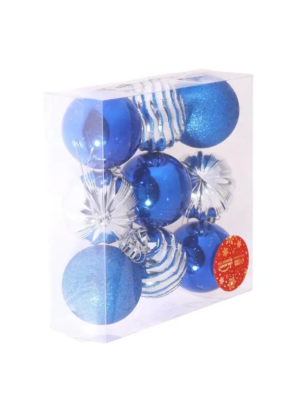 Ёлочные игрушки &laquo;Полночь&raquo;, шары новогодние, d=5.5 см, 9 шт., полоски, синий серебро