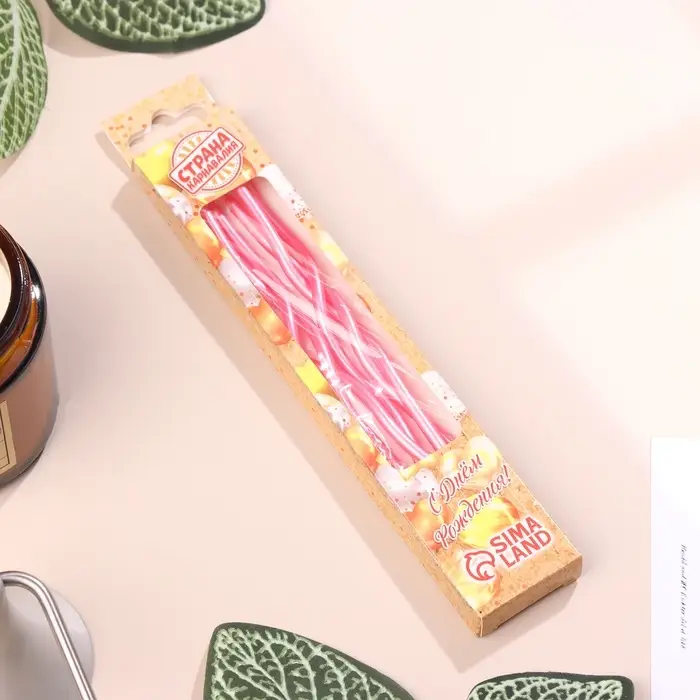 Свечи для торта витые «Серпантин» 6 шт., коктейльные, розовый блик Свечи для торта витые «Серпантин» 6 шт., коктейльные, розовый блик