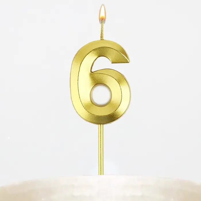 Свеча цифра для торта &laquo;6&raquo;, золото, 2,3 х 8 см